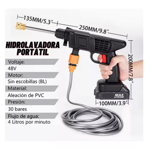 Hidrolavadora Portátil 48v con 2 baterias Recargables